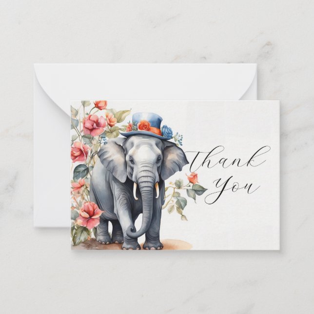 Cute Elephant With Hat Thank You Card (Front)