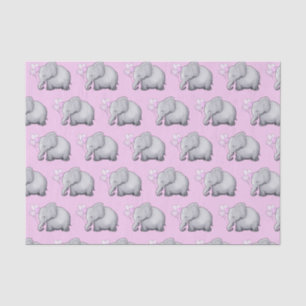 Cute Elephant with Heart Balloons Pink Baby Shower Tissue Paper