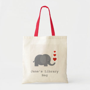 Cute elephant with hearts kid's library bag