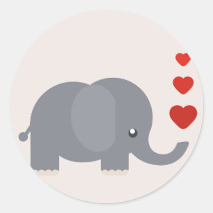 Cute elephant with hearts whimsical love classic round sticker
