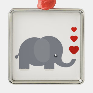 Cute elephant with hearts whimsical love metal ornament