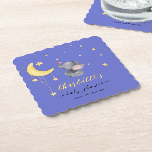 Cute Elephant With Little Butterfly Baby Shower Paper Coaster (Angled)