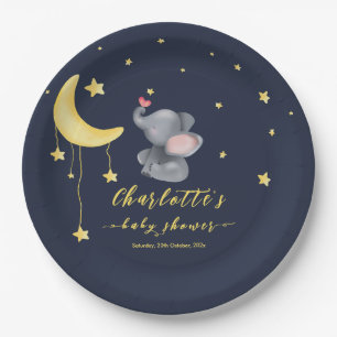 Cute Elephant With Little Butterfly Baby Shower Paper Plate