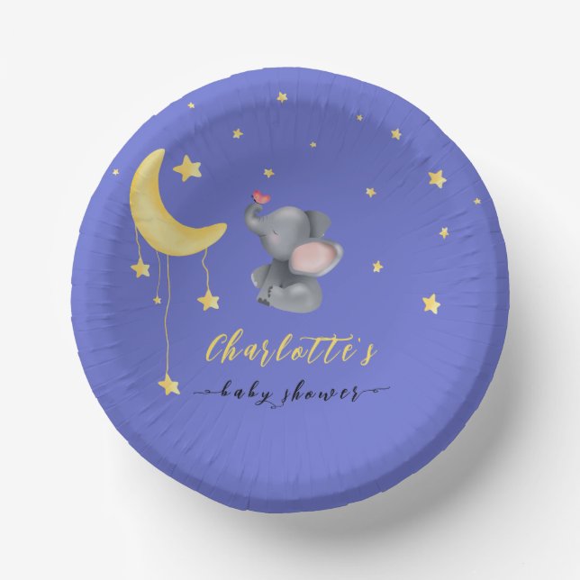 Cute Elephant With Little Butterfly Baby Shower Paper Plate (Front)