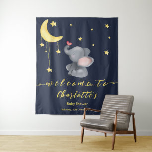 Cute Elephant With Little Butterfly Baby Shower Tapestry