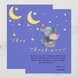 Cute Elephant With Little Butterfly Baby Shower Thank You Card