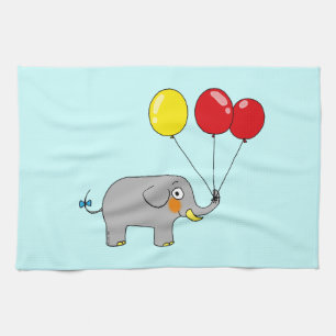 Cute elephant with party balloons kitchen towel
