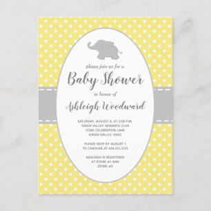 Cute Elephant Yellow Polka Dot Neutral Baby Shower Invitation Postcard