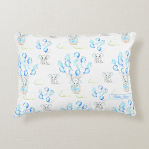 Cute Elephants Balloons & Clouds Baby Boy Pattern Accent Pillow