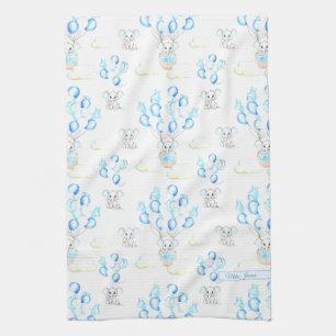 Cute Elephants Balloons & Clouds Baby Boy Pattern Kitchen Towel