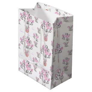 Cute Elephants Balloons & Clouds Baby Girl Medium Gift Bag