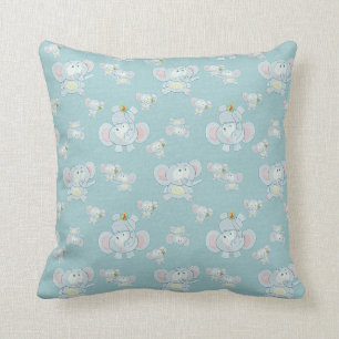 Cute Elephants & Butterflies Pillow