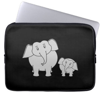 Cute Elephants. Cartoon on Black. Laptop Sleeve
