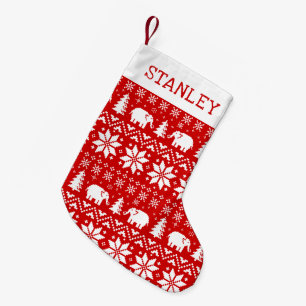 Cute Elephants Christmas Pattern with Text Small Christmas Stocking