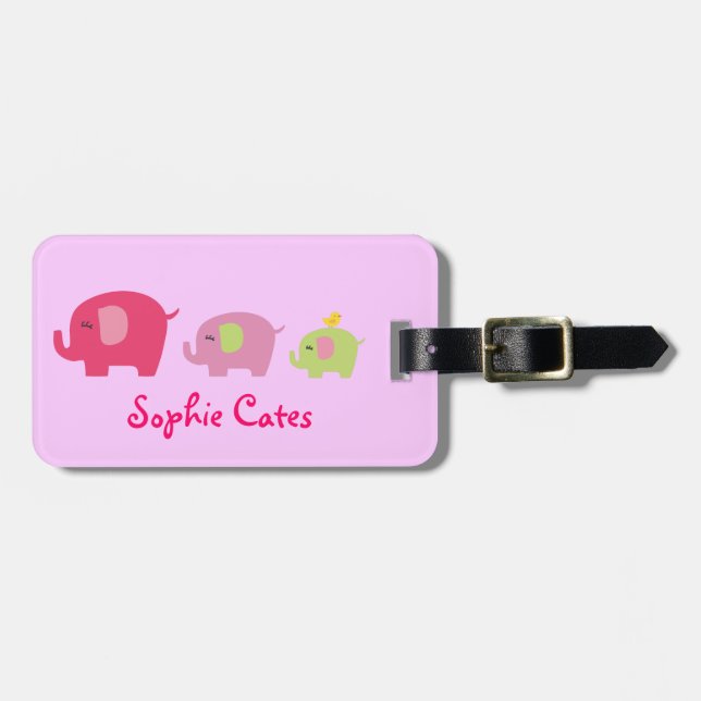 Cute Elephants Girls Bag Tag (Front Horizontal)