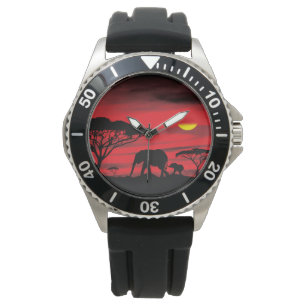 Cute Elephants in the Serenegti Sunset Watch