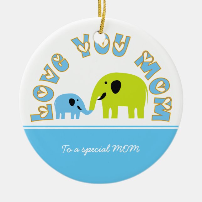 Cute Elephants Mother Child Mother's Day gift Ceramic Ornament (Front)