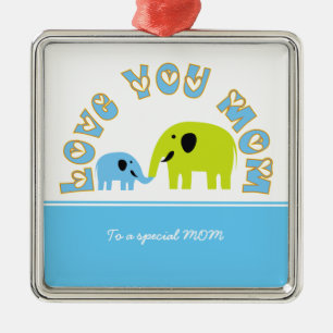 Cute Elephants Mother Child Mother's Day gift Metal Ornament