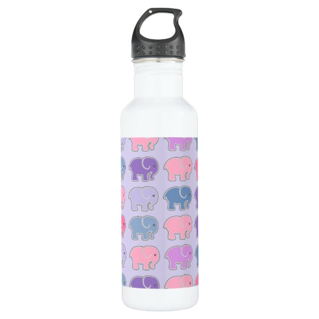 Cute Elephants Purple Pattern 710 Ml Water Bottle (Front)