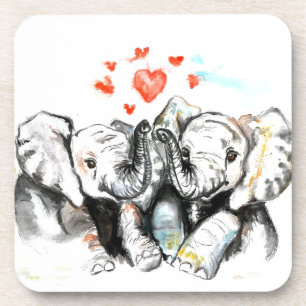 Cute Elephants Romantic Love - Watercolor Painting Coaster