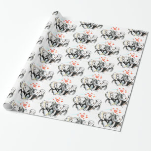 Cute Elephants Romantic Love - Watercolor Painting Wrapping Paper