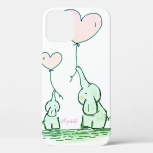 Cute Elephants With Balloons  -Personalized Case-M iPhone 12 Case
