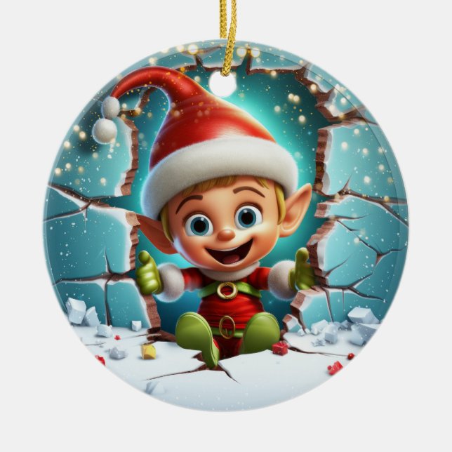 Cute Elf 3D Ceramic Ornament (Front)
