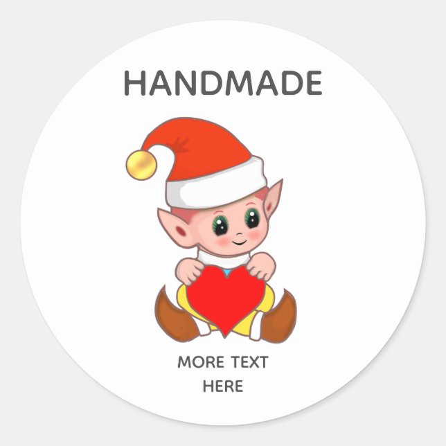 Cute Elf  and Handmade Text Classic Round Sticker (Front)