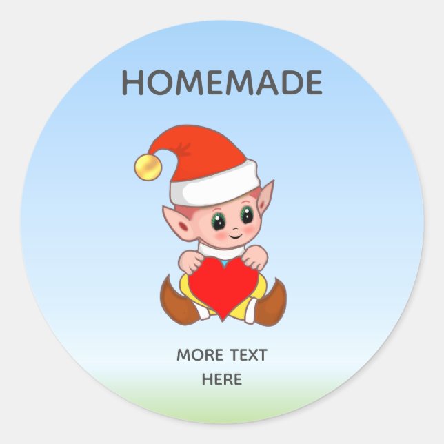 Cute Elf  and Homemade Text Classic Round Sticker (Front)