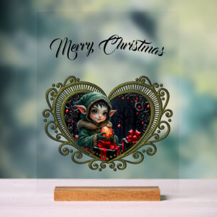 Cute Elf Child in Green Hooded Coat  Acrylic Sign