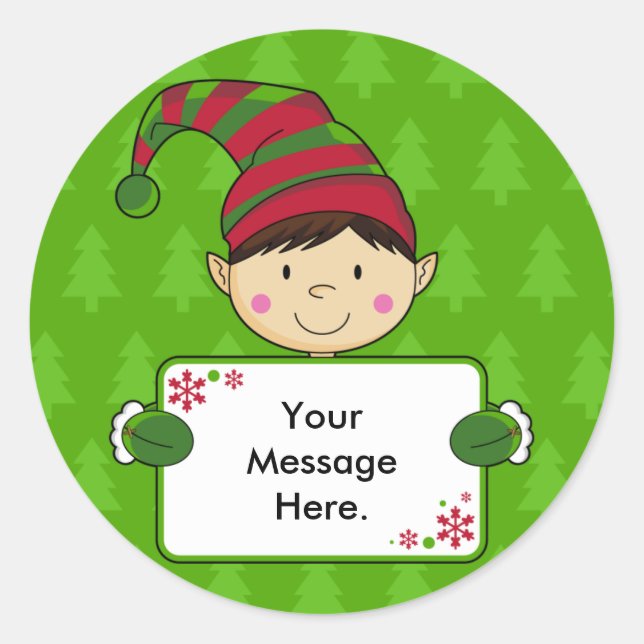 Cute Elf Christmas Gift Tag Sticker (Front)