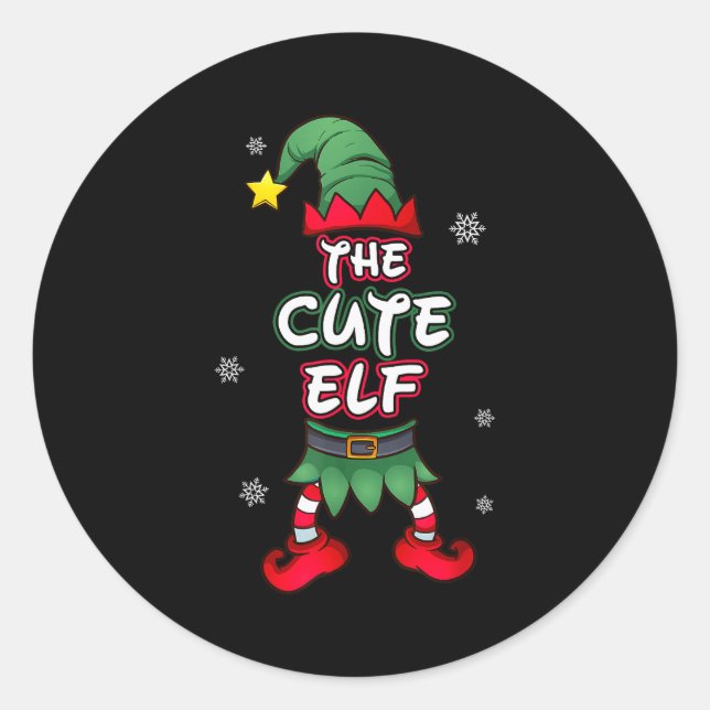 Cute Elf Christmas Pajamas Pjs Matching Family Gro Classic Round Sticker (Front)