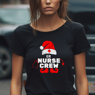 Cute Elf ER Nurse Christmas Crew T-Shirt