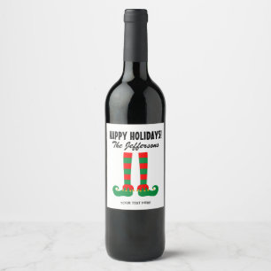 Cute elf feet Christmas Holidays personalized Wine Label