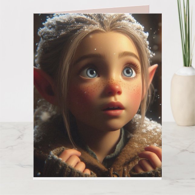 CUTE ELF GIRL CHRISTMAS GREETING CARD (Front)