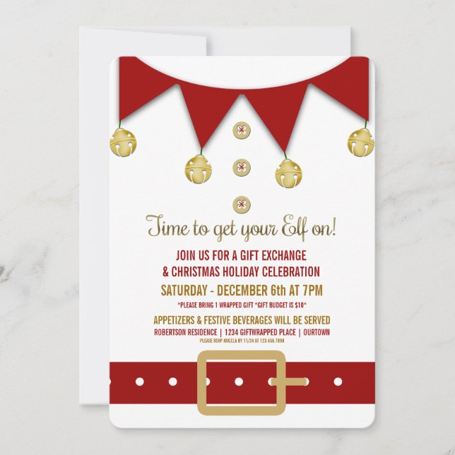 Cute Elf Gite Échange Cadeau Fête Invitation (Devant)