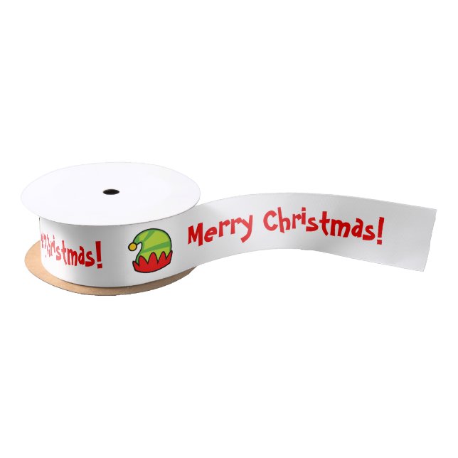 Cute elf hat custom Christmas ribbon for presents Satin Ribbon (Spool)