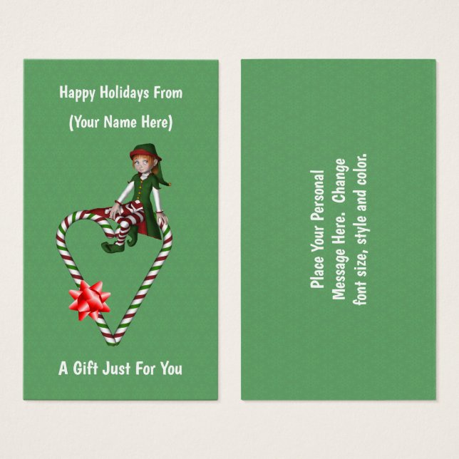 Cute Elf Heart Christmas Holiday Gift Card Tag (Front & Back)