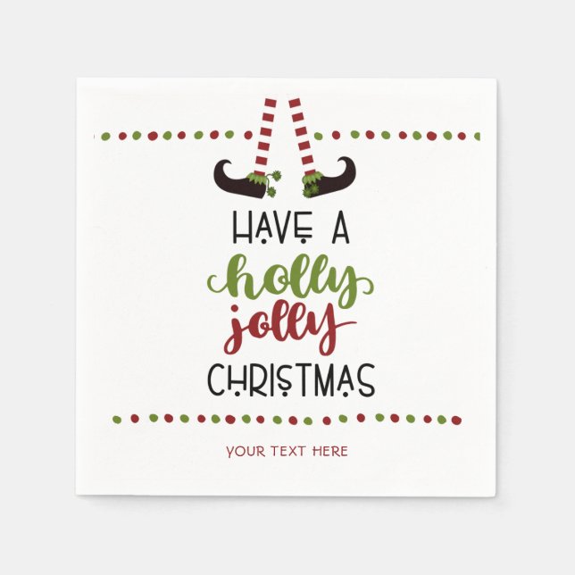 Cute Elf Holly Jolly Christmas Personalized Napkin (Front)