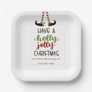 Cute Elf Holly Jolly Christmas Personalized Paper Plate