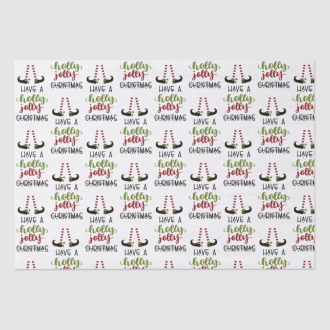 Cute Elf Holly Jolly Christmas Personalized Tissue Paper (Front)