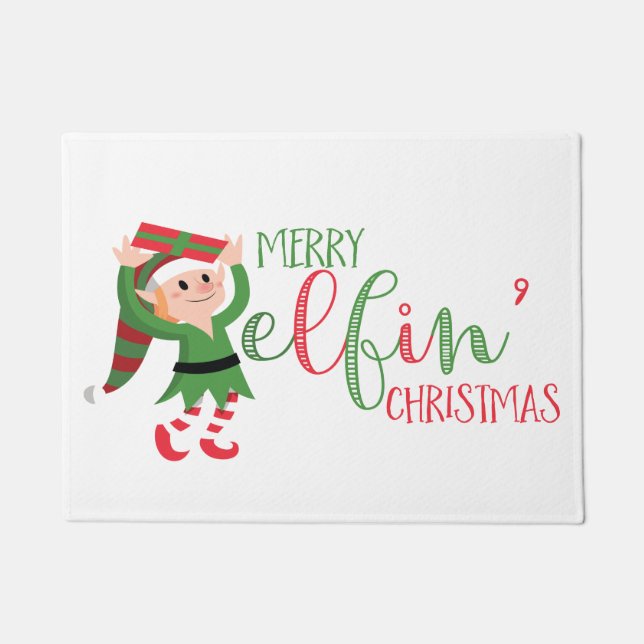 Cute Elf Merry Elfin Christmas Doormat (Front)