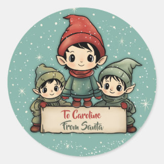 Cute Elf Personalised From Santa  Classic Round Sticker