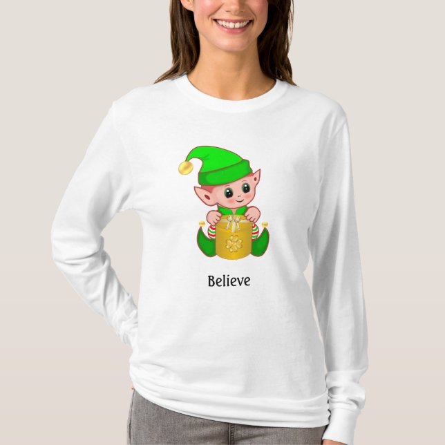 Cute Elf & Personalized Text T-Shirt (Front)