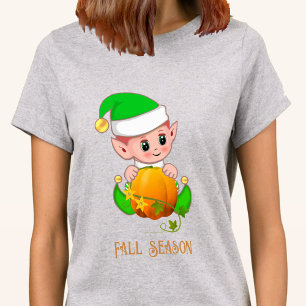 Cute Elf & Pumpkin Fall Season T-Shirt