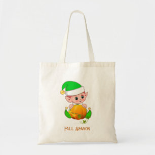 Cute Elf & Pumpkin Fall Season Tote Bag