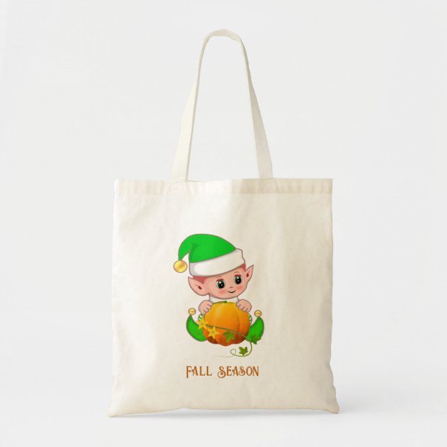 Cute Elf & Pumpkin Fall Season  Tote Bag (Front)