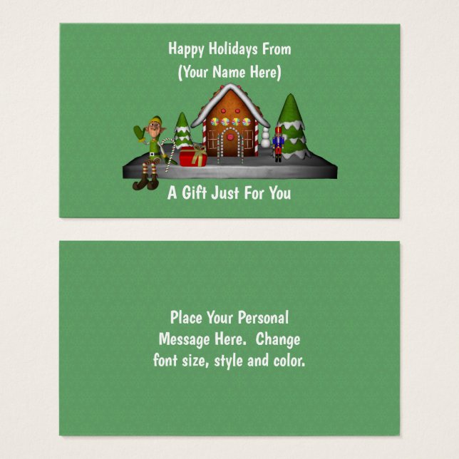 Cute Elf Scene Christmas Holiday Gift Card Tag (Front & Back)