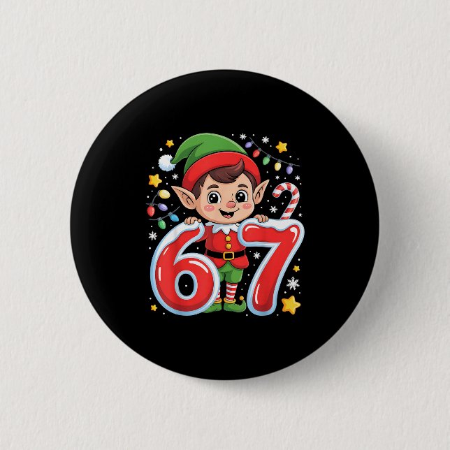 Cute Elf Six Seven 6 7 Meme Funny Christmas Costum 2 Inch Round Button (Front)