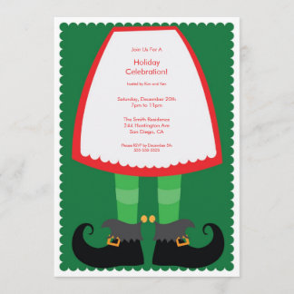 Cute Elf Skirt Holiday Party Invitation